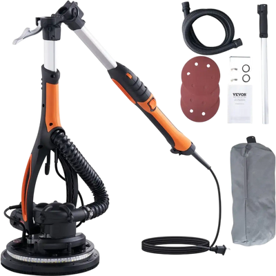 VEVOR Wall Smoother, 900W Power Tool, Includes 12 Sanding Pads, Adjustable Speeds from 800-1800 RPM, 3 Vacuum Tubes, Collapsible Design for Ceilings, Dual LED, Telescopic Grip & Dust Collector