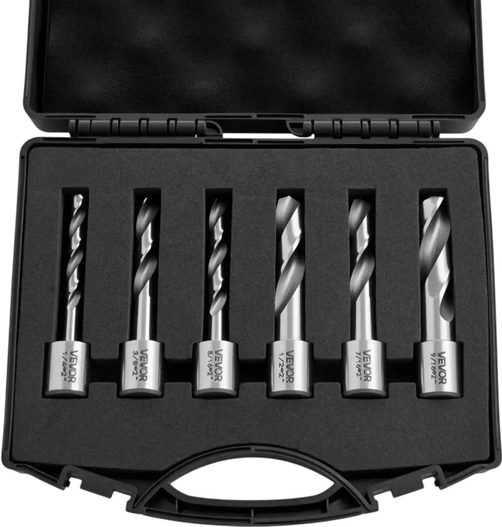 VEVOR Annular Cutter Set, 6 pcs Weldon Shank Mag Drill Bits Kit, 2" Cutting Depth,1/4" to 9/16" Cutting Diameter, HSS, 6 Drill Bits with Plastic Case, for Magnetic Drills, Steel, Aluminum, Copper