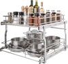 VEVOR 2 Tier Pull Out Cabinet Organizer 20"W x 21.22"D Slide Out Drawers, for Kitchen Bathroom Pantry Organization, Chrome-Plated Finish, Heavy Duty Steel Storage Sliding Shelves for Base Cabinets