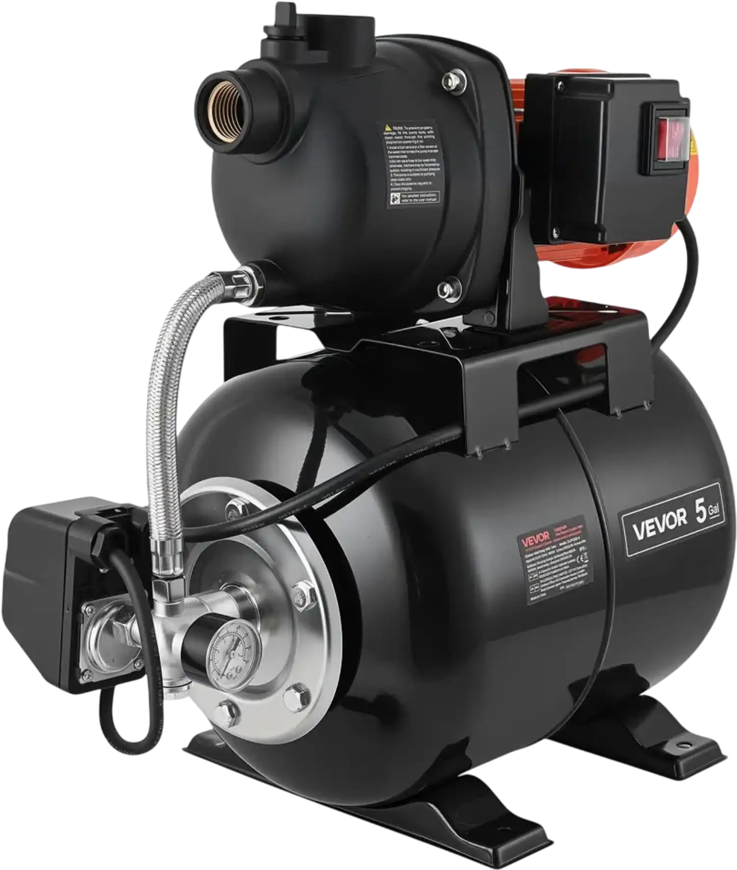Vevor Shallow Well Pump with Pressure Tank 1.1 HP 1320 GPH 5-Gal New