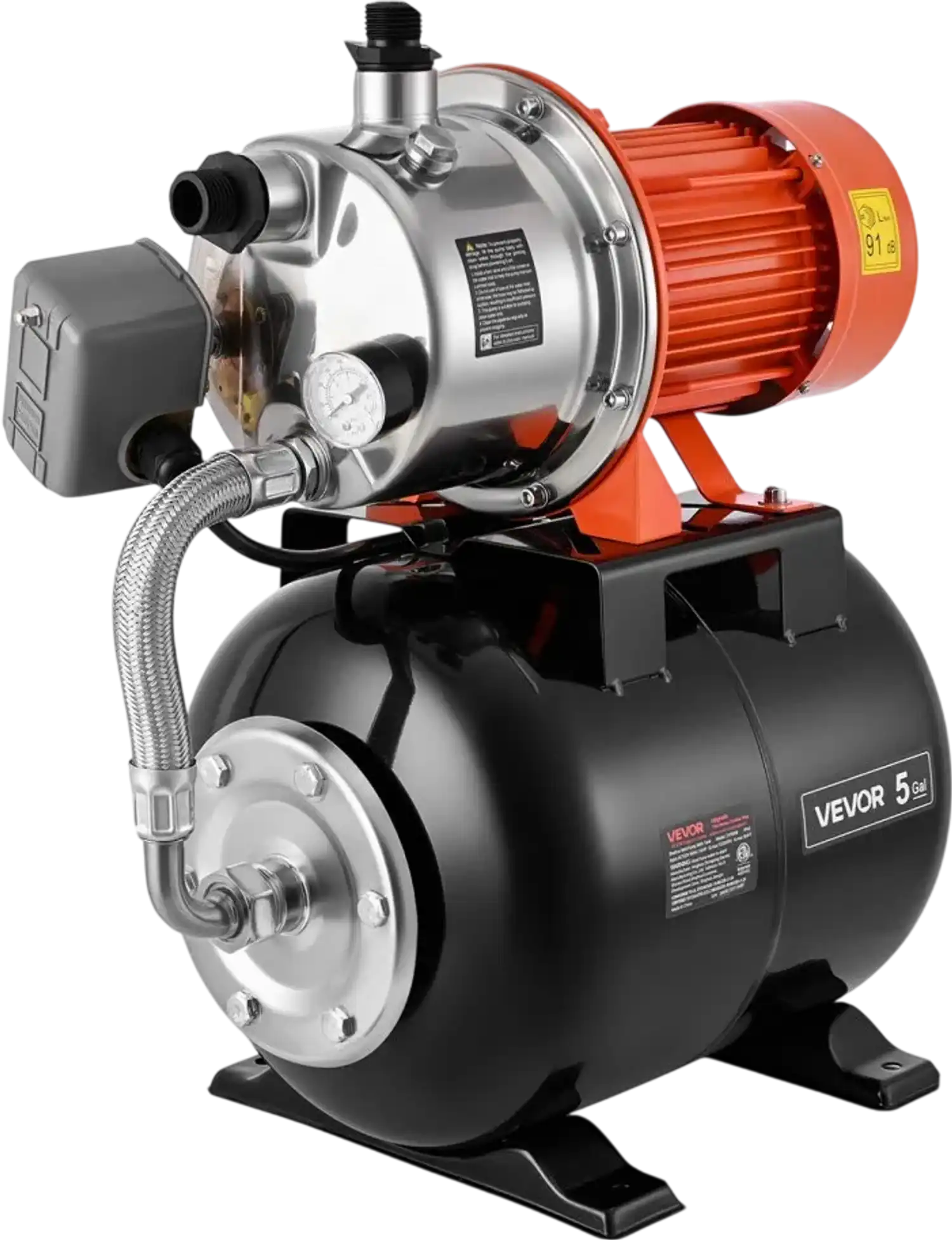 Vevor Shallow Well Pump 1.6 HP 1320 GPH Stainless Steel with 5-Gal Pressure Tank New