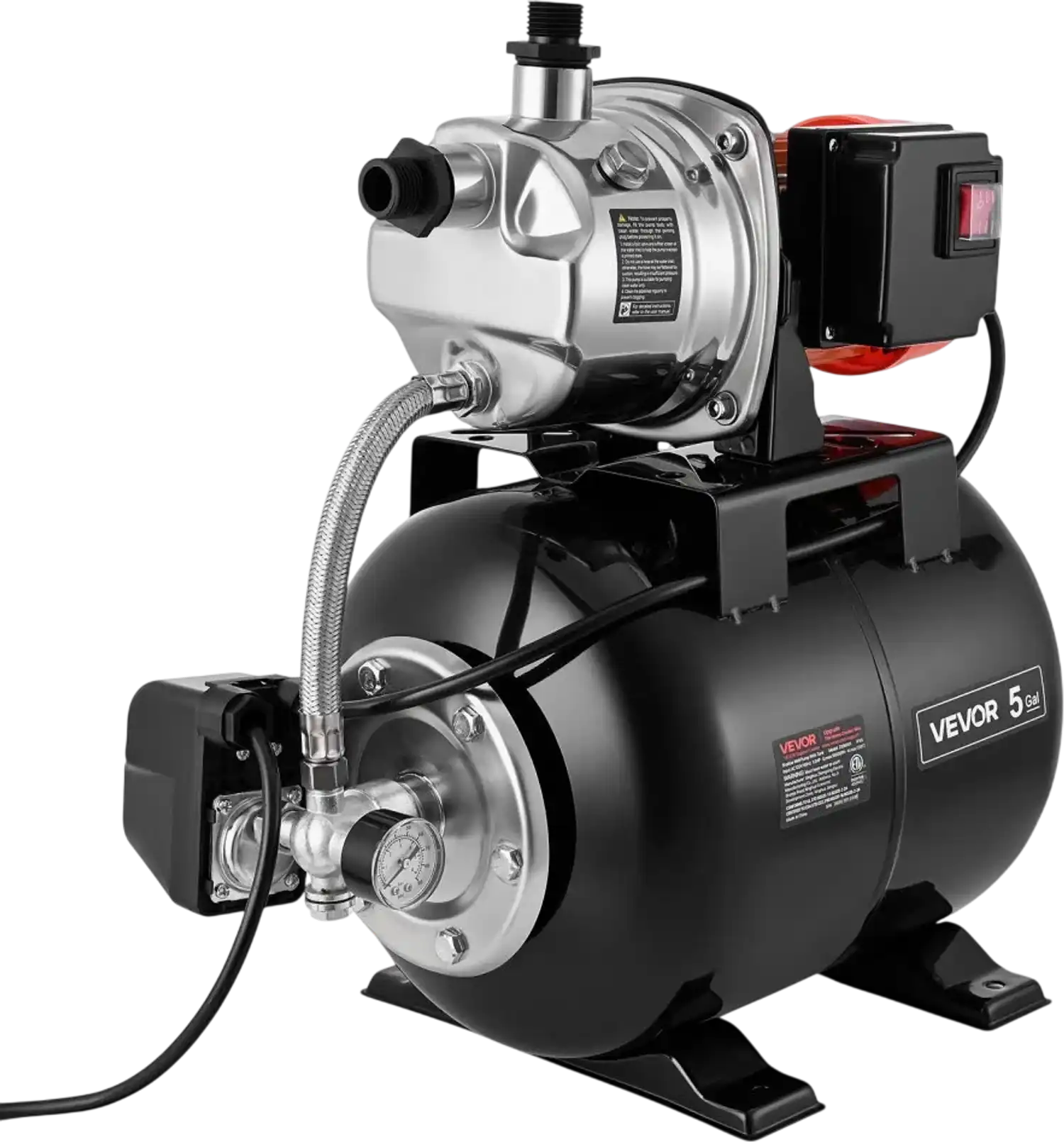 Vevor Shallow Well Pump 1 HP 1000 GPH Stainless Steel with 5 gal Tank New