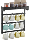 VEVOR Coffee Mug Holder Wall Mounted, 12 Movable Hooks Coffee Cup Hanger for Wall, Carbon Steel Mug Rack with Top Shelf, Coffee Bar Accessories & Organizer, Mug Display for Home Kitchen (Matte Black)