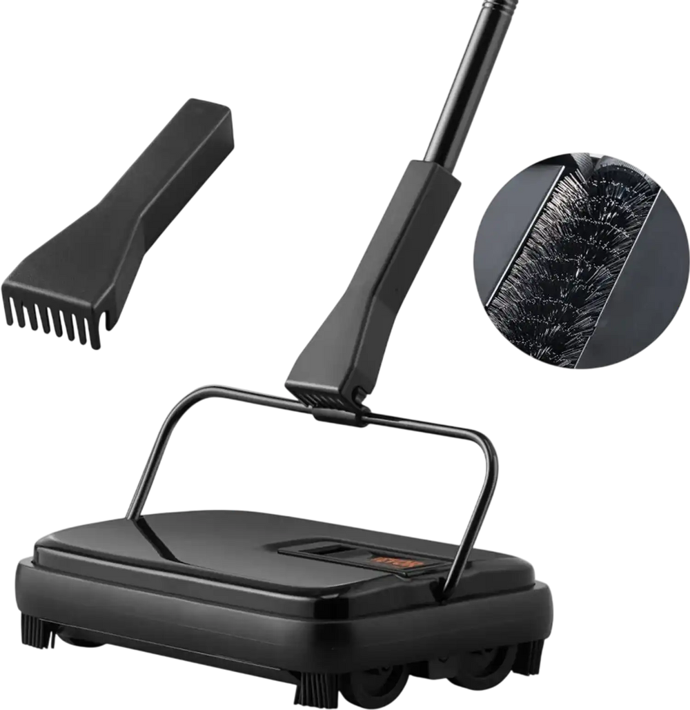 VEVOR Carpet Sweeper, 7.87 in Sweeping Paths, Floor Sweeper Manual Non Electric, 300 ml Dustbin Capacity with Comb for Home Office Rugs Hardwood Surfaces Wood Floors Laminate, Cleans Dust Pet Hair