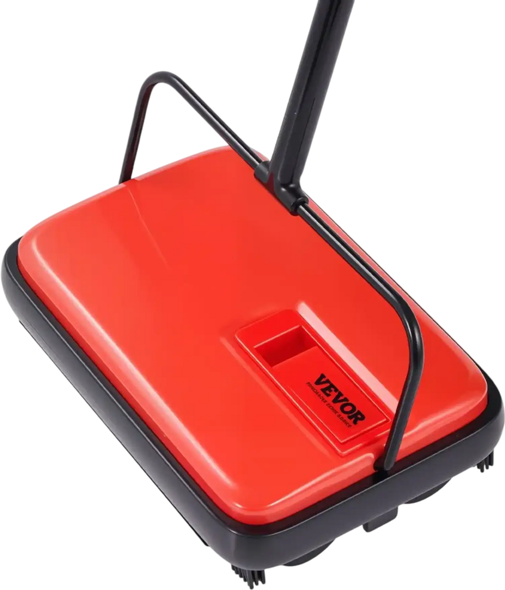 VEVOR Carpet Sweeper Manual, Floor Sweeper with 300 ml Dustbin Capacity Easy to Empty, 6.7 inch Cleaning Width for Home Office Carpets Pet Hair Dust, Red
