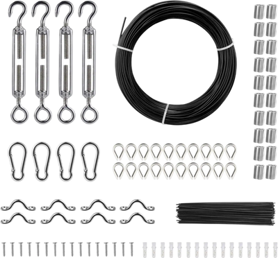 Vevor Wire Rope Kit Vinyl-Coated Stainless Steel 164' Black New