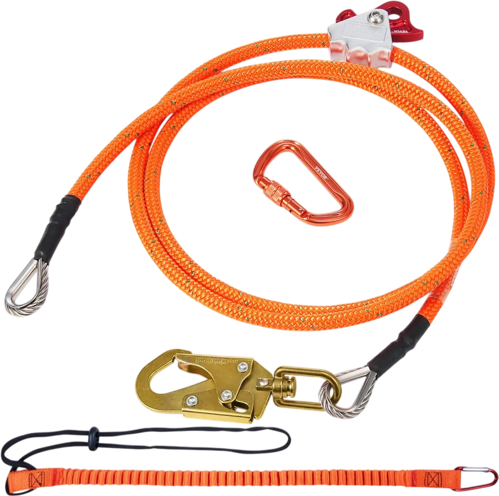 VEVOR 16mm Steel Core Flipline, 10ft(3m) Arborist Flipline, Flip Line for Tree Climbing with Alloy Steel Snap Hook & Aluminum Alloy Carabiner, 30KN Breaking Tension for Fall Protection, Tree Climber