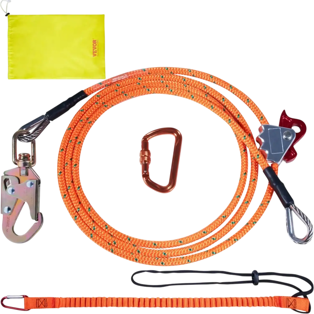 VEVOR Steel Core flipline, 1/2" x 12' Arborist Flipline, Flip Line for Tree Climbing with Alloy Steel Snap Hook, Aluminum Alloy Carabiner and Extra Tool Lanyard, for Arborist, Tree Climbers