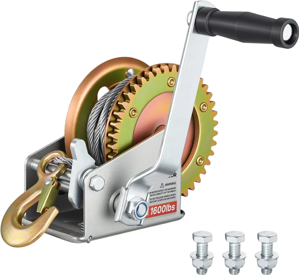 VEVOR Boat Winch, 1600 lbs Hand Winch, Heavy Duty Manual Rope Crank with 32.8ft Steel Wire, Portable Two-Way Ratchet, Anti-Slip Handle, Easy Installation Gear for Boat Trailer ATV Towing