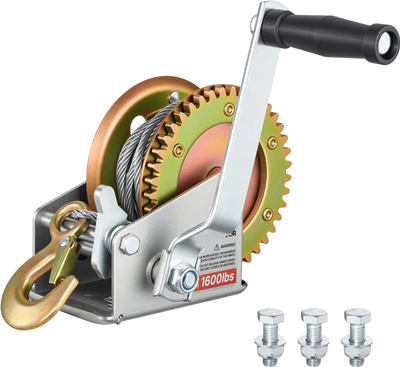 Vevor Hand Winch 1600 lbs Heavy Duty Manual Boat Trailer Winch with Steel Wire New