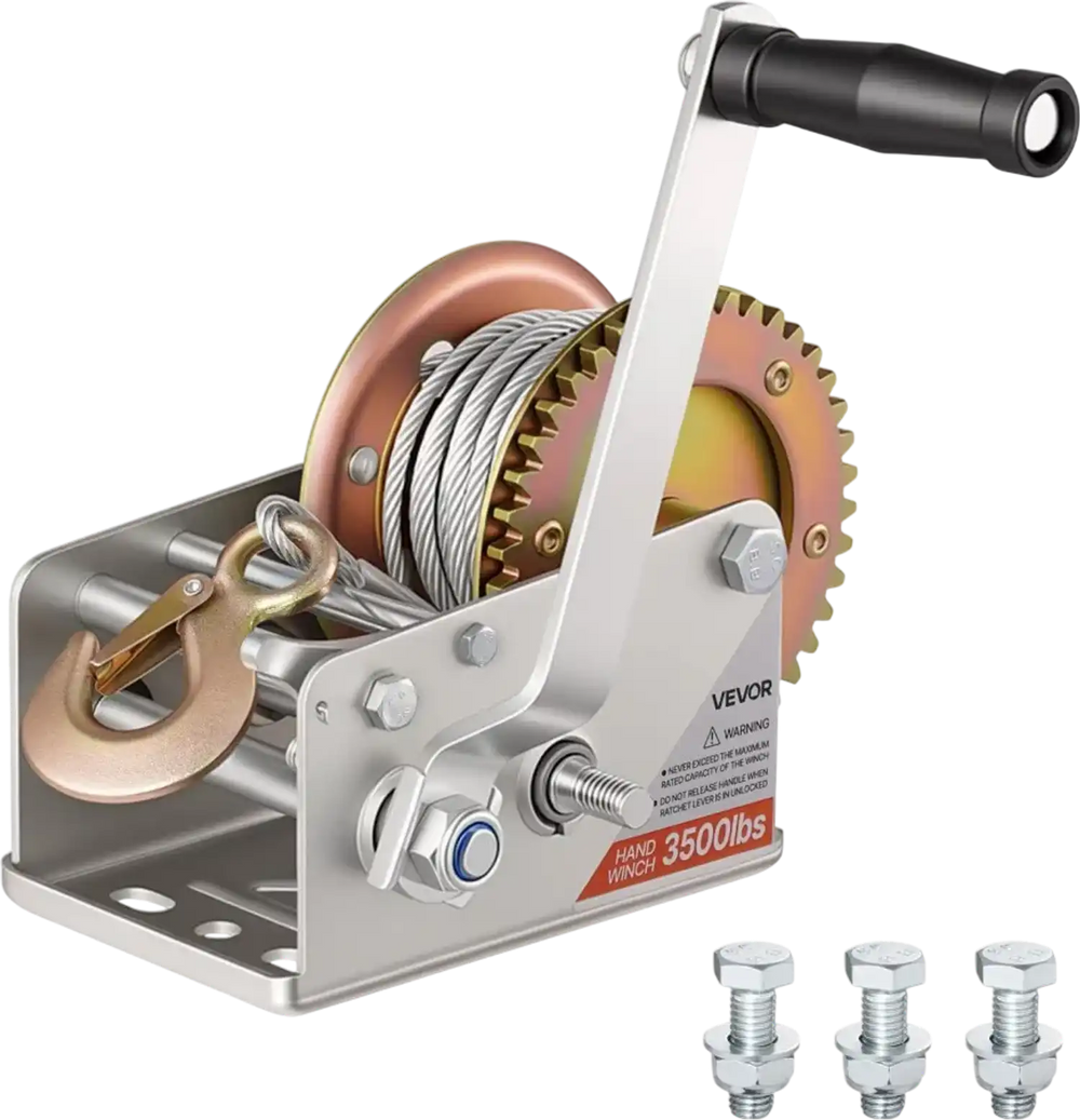 VEVOR Boat Winch, 3500 lbs Hand Winch, Heavy Duty Manual Rope Crank with 32.8ft Steel Wire, Portable Two-Way Ratchet, 2 Speed Switchable, Anti-Slip Handle Gear for Boat Trailer ATV Towing
