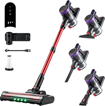VEVOR Cordless Vacuum Cleaner 400W 40kPA Cordless Stick Vacuum Cleaner, For Home Hard Floor Carpet Pet Hair, 45-Min Runtime, Rechargeable, Lightweight Handheld, with LED Display, 4 Brush Heads