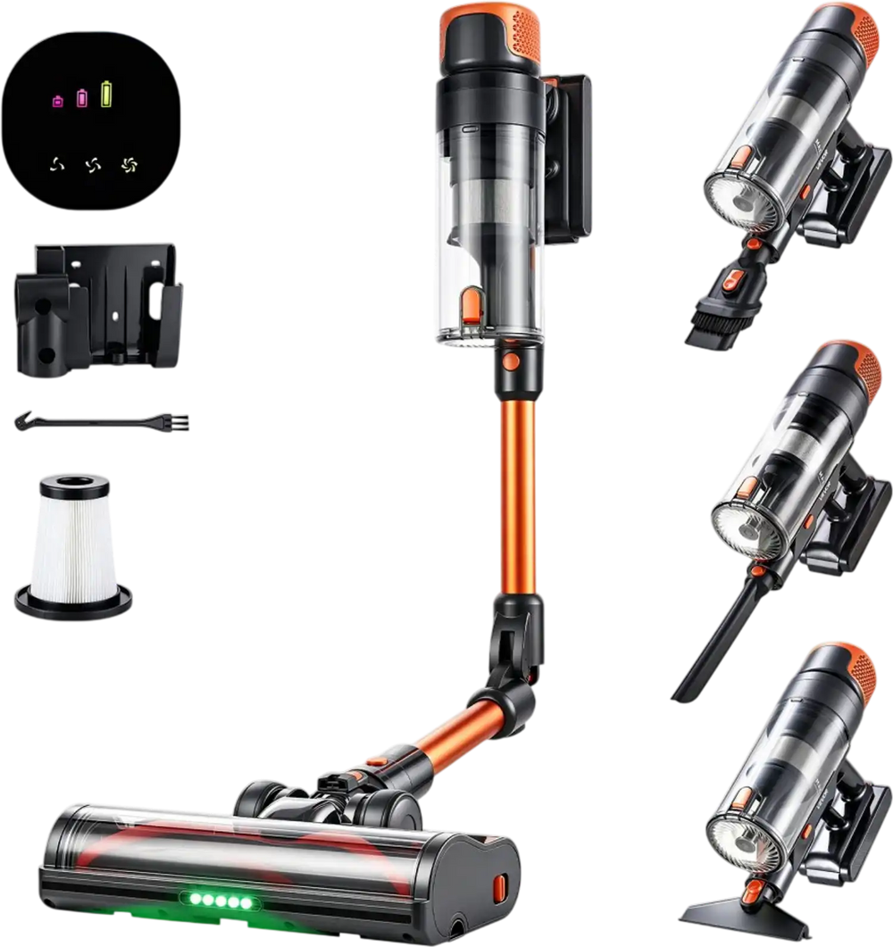 VEVOR Cordless Vacuum Cleaner 600W 50kPA Cordless Stick Vacuum Cleaner, For Home Hard Floor Carpet Pet Hair, 50-Min Runtime, Rechargeable, Lightweight Handheld, with LED Display, 4 Brush Heads