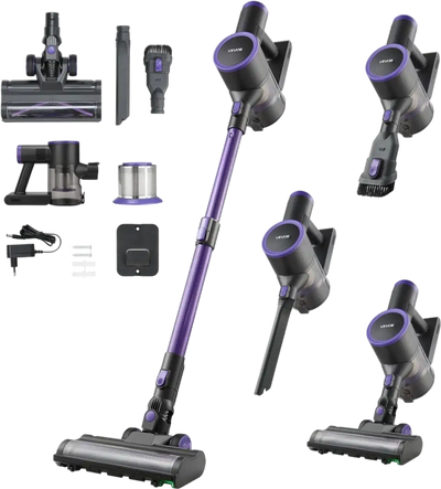 VEVOR Cordless Vacuum Cleaner, 25KPA Max Powerful Suction, Rechargeable Anti-Tangle Stick Vacuum with Dust Cup, Lightweight Handheld Vac with 35mins Runtime for Home, Carpet, Pet Hair, Hard Floor