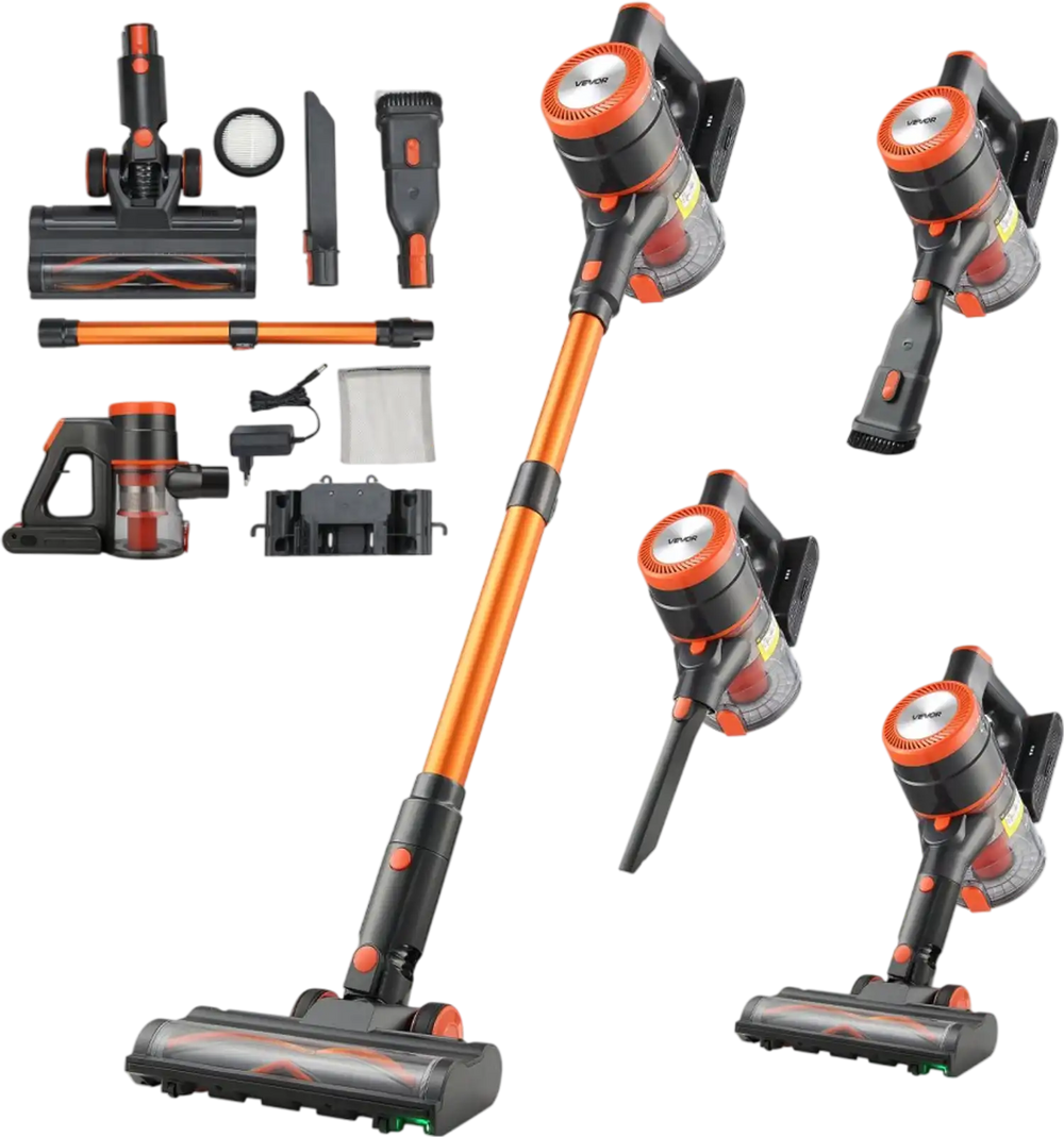 VEVOR Cordless Vacuum Cleaner, 40KPA Max Suction, Rechargeable Anti-Tangle Stick Vacuum with LED Display Screen, Lightweight Handheld Vac with 47mins Runtime for Home, Carpet, Pet Hair, Hard Floor