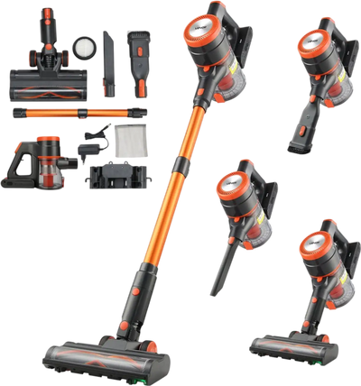 VEVOR Cordless Vacuum Cleaner, 40KPA Max Suction, Rechargeable Anti-Tangle Stick Vacuum with LED Display Screen, Lightweight Handheld Vac with 47mins Runtime for Home, Carpet, Pet Hair, Hard Floor