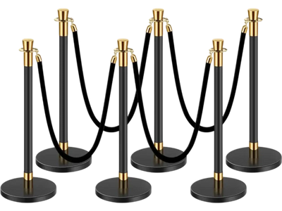 VEVOR Stanchions and Velvet Ropes, 6 Pcs Crowd Control Barriers with 4 Black Velvet Ropes, Stainless Steel Stanchion Post Queue with Sand Injection Hollow Base for Theater, Wedding, Party Supplies