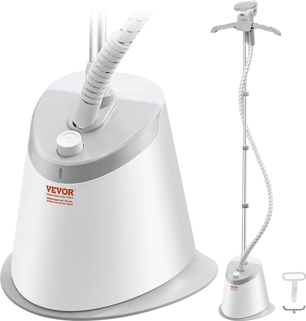 VEVOR Standing Steamer with Foldable Garment Hanger, 0.5Gallon Water Tank for 90 Minutes Continuous Steaming, Heats in 45 Seconds & Auto-Stop with Fabric Brush Aluminum Rod and Easy-roll Wheels