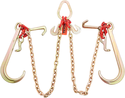 VEVOR V-Chain Bridle, 9620 lbs Working Load Limit, 5/16'' x 3' G80 Tow Chain with RTJ Cluster Hooks, DOT Certified, Galvanized Coating Manganese Steel & D-Shackle, for Lifting & Moving Activities