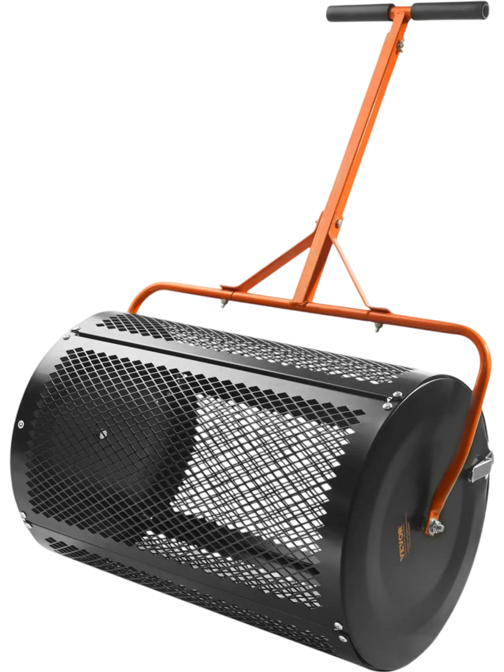 VEVOR Compost Spreader and Peat Moss Spreader, 24" Roller Lawn Spreader with Height Adjustable T Shaped Handle, Steel Mesh Basket Garden Spreader with Side Latches, for Spreading Manure Topsoil, Black