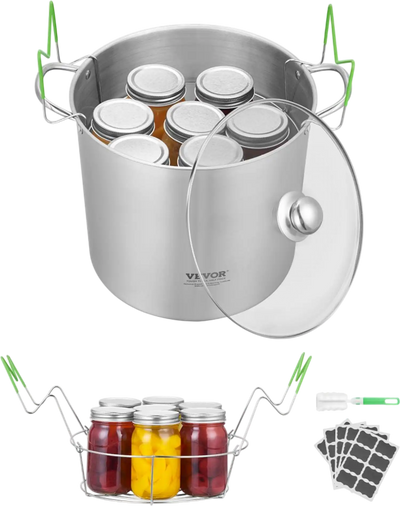 VEVOR 21 QT Canning Pot with Rack and Lid, Stainless Steel Waterbath Canner with Dual Handle and Glass Lid, Compatible with All Cooktops: Induction, Gas, Electric, Glass, Ceramic, Halogen