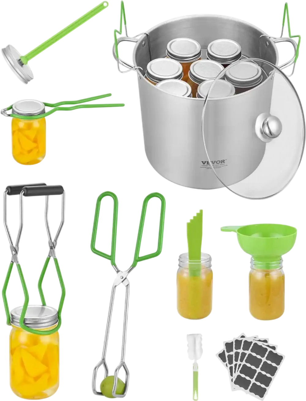 VEVOR Canning Supplies Starter Kit, 9 Pieces Stainless Steel Water Bath Canning Kit for Beginners, Canning Tools Set: Pot, Rack, Lid, Funnel, Tongs, Jar Lifter, Wrench, Magnetic Wand, Bubble Propper