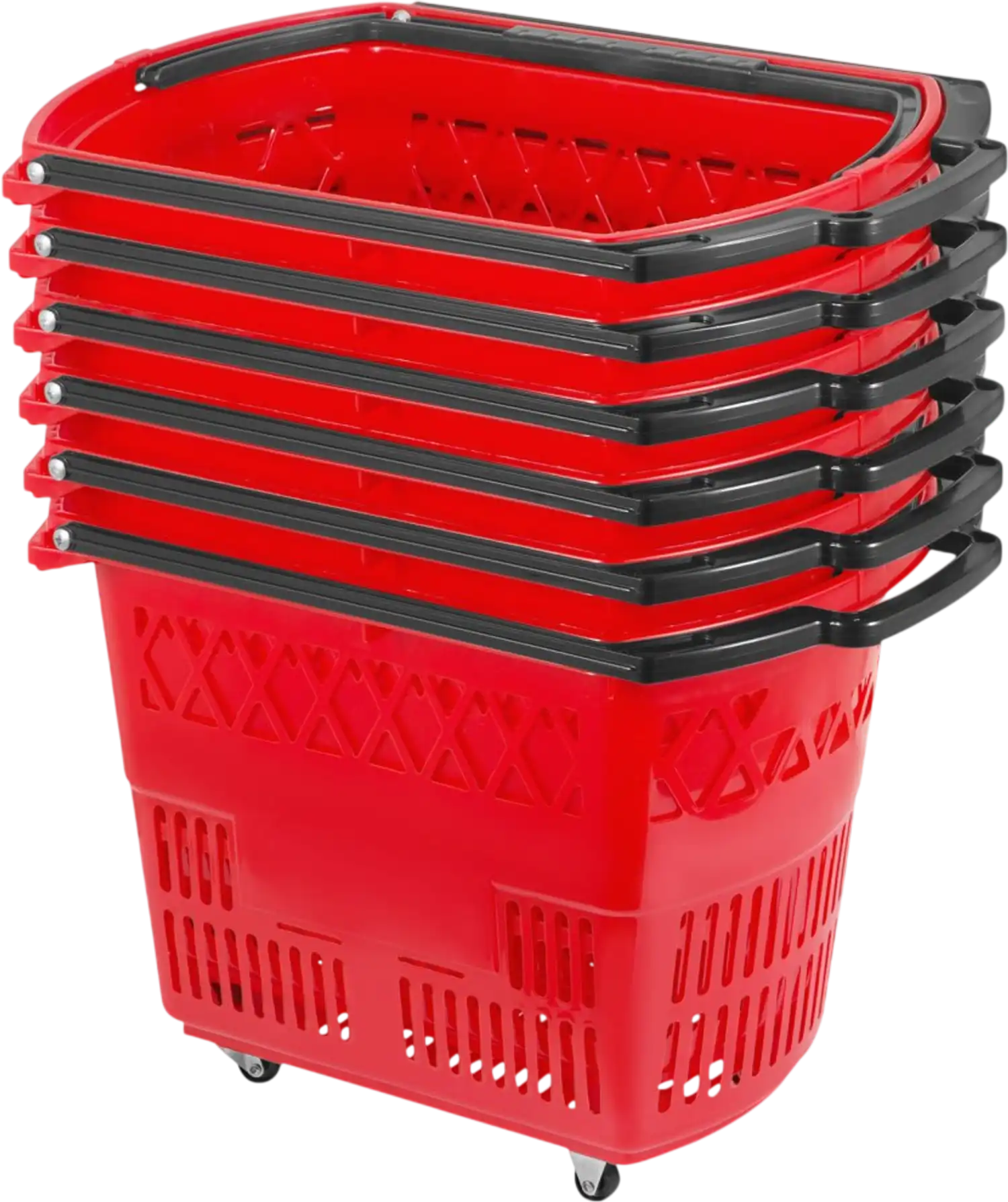 Vevor Shopping Basket Rolling Plastic 6-Piece Red Set New