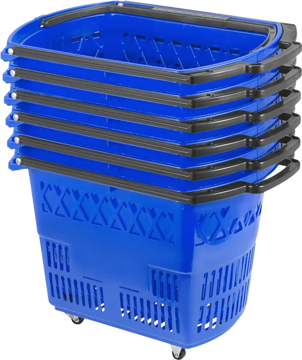 Shopping Basket with Handle on Castors- Blue Pack of 6