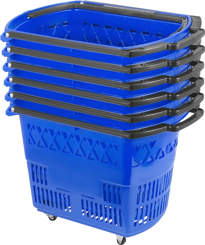 Vevor Shopping Basket Blue Pack of 6 with Handle on Castors New