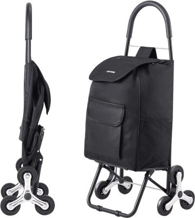 VEVOR Stair Climber Trolley Dolly, 36L Folding Shopping Cart, Grocery Cart Trolley Laundry Stair Climbing Handcart with 6 Wheels & Oxford Cloth Bag, Foldable Cart for Shopping Grocery Laundry, Black
