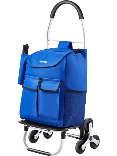 VEVOR Stair Climber Trolley Dolly, 36L Folding Shopping Cart, Grocery Cart Trolley Laundry Stair Climbing Handcart with 6 Wheels & Oxford Cloth Bag, Foldable Cart for Shopping Grocery Laundry Climbing