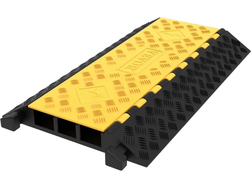 VEVOR Rubber Cable Guard, 3-Channel, 2 x 2.3 in - Durable Cord Protection Ramp for Driveways, 6600 lbs Capacity
