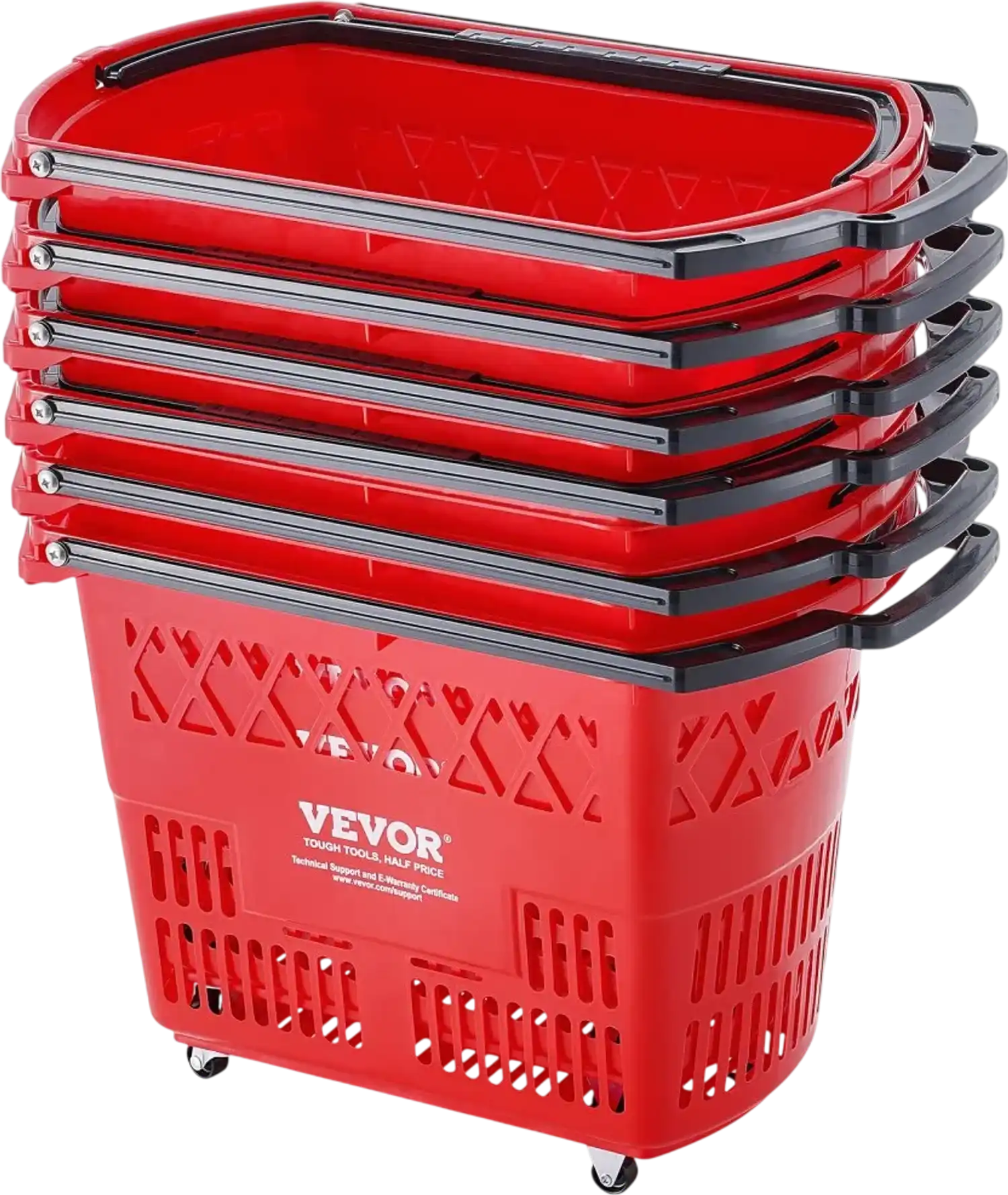 Vevor Shopping Basket 6-Piece 39L Rolling Basket Set Red New