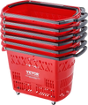 VEVOR Shopping Baskets, 6PCS, 39L Shopping Carts with Handles, Plastic Rolling Shopping Basket with Wheels, Large Portable Shopping Basket Set for Supermarkets, Retail Stores, Grocery Shopping, Red