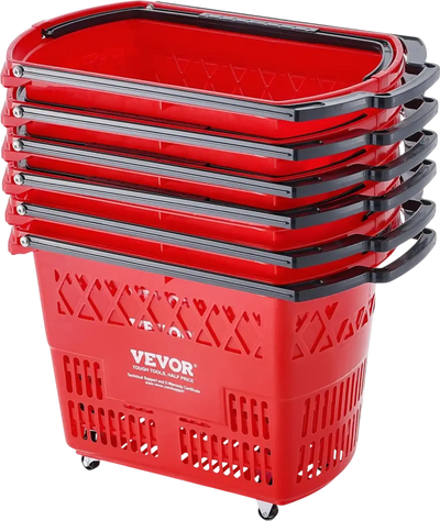 Vevor Shopping Basket 6-Piece 39L Rolling Basket Set Red New