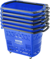 VEVOR Shopping Baskets, 6PCS, 39L Shopping Carts with Handles, Plastic Rolling Shopping Basket with Wheels, Large Portable Shopping Basket Set for Supermarkets, Retail Stores, Grocery Shopping, Blue