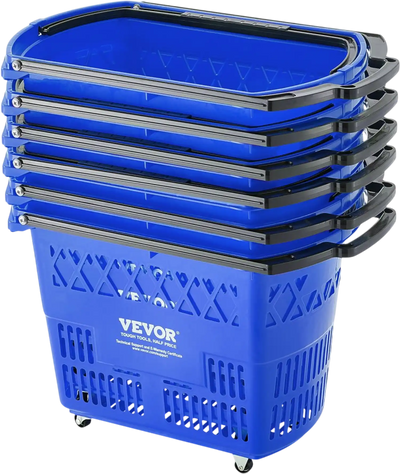 Vevor Shopping Basket 6-Pc 39L Rolling Basket Set with Wheels & Handles New