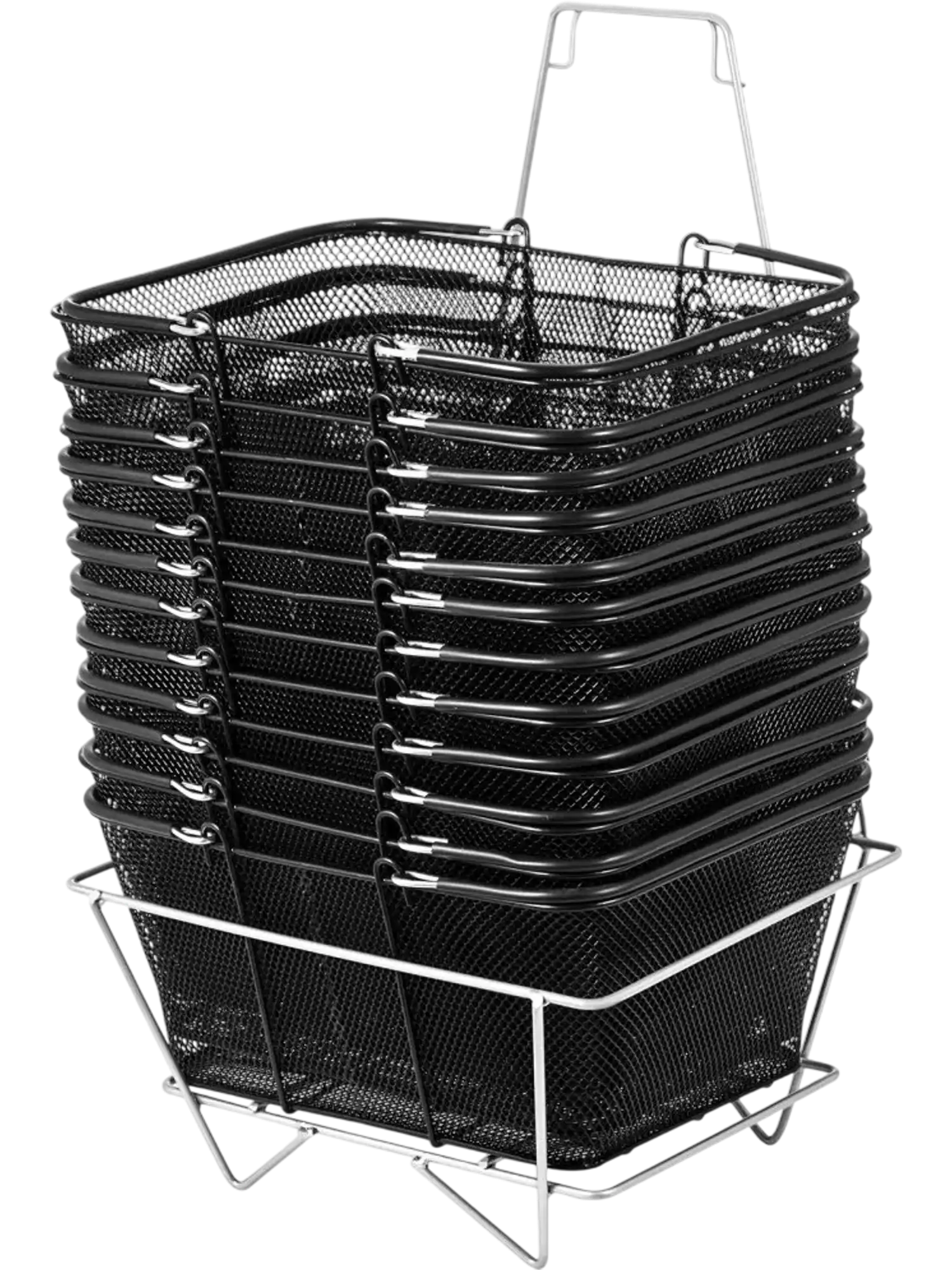 Vevor Shopping Baskets 12-Piece Black Metal Wire Mesh Set with Handles and Stand New