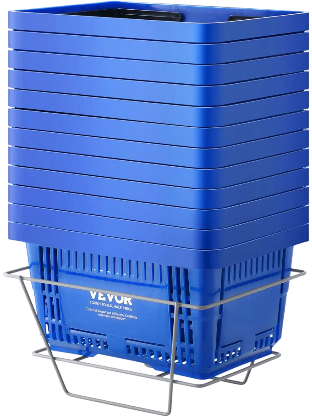 VEVOR Shopping Basket, Set of 12, 24L Durable Plastic Grocery Basket with Handle and Stand, 16.73 x 11.61 x 8.86 inch Portable Shop Basket Bulk Used for Retail Store Supermarket Grocery Shopping, Blue