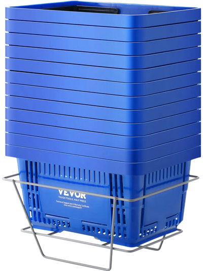 Vevor Shopping Basket Set of 12 24L Blue Grocery Basket with Stand New