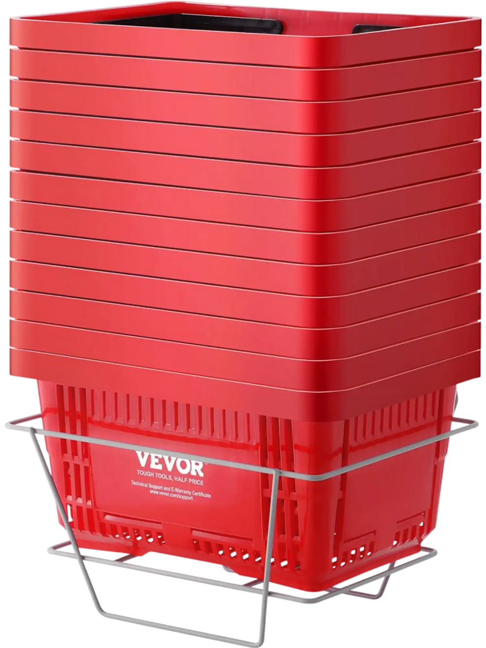 VEVOR Shopping Basket, Set of 12, 24L Durable Plastic Grocery Basket with Handle and Stand, 16.73 x 11.61 x 8.86 inch Portable Shop Basket Bulk Used for Retail Store Supermarket Grocery Shopping, Red
