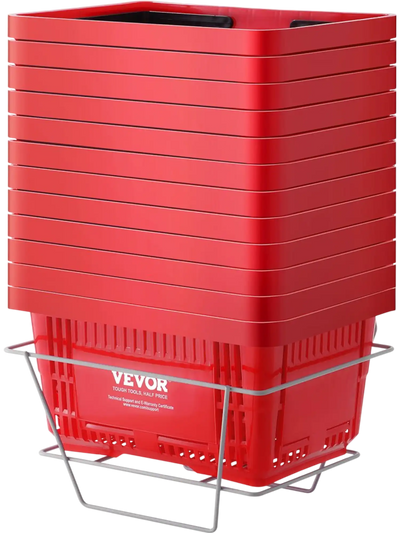 Vevor Shopping Basket 12-Pc 24L Grocery Basket with Handle Stand Red New