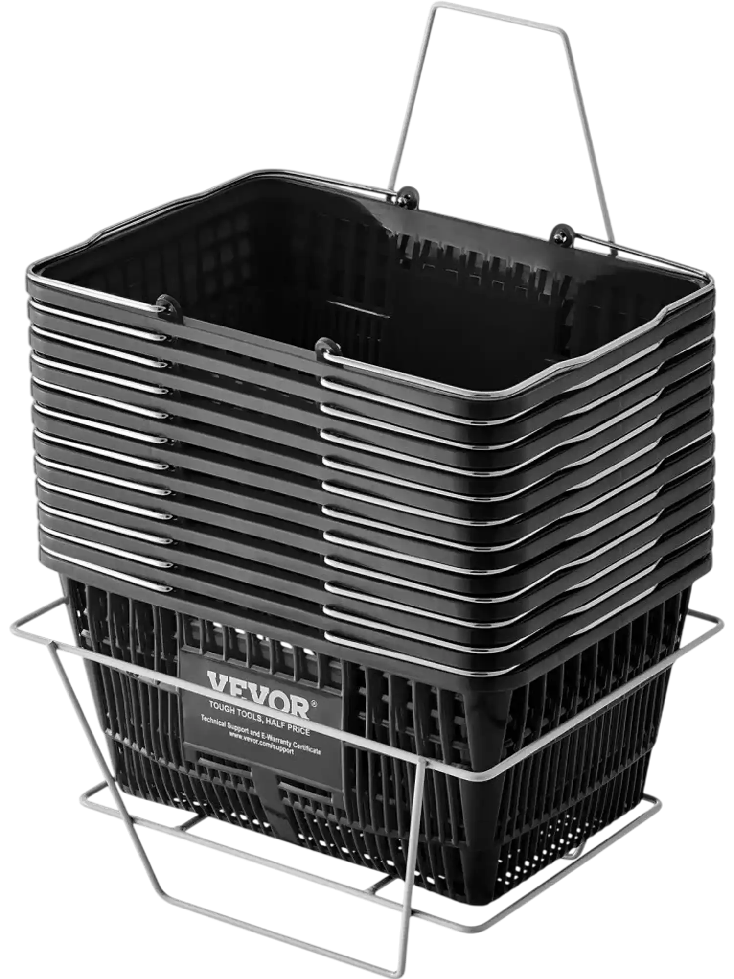 Vevor Shopping Basket 12-Piece 21L Grocery Basket Set with Metal Handle and Stand Black New