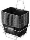 VEVOR Shopping Basket, Set of 12, 21L Durable Plastic Grocery Basket with Metal Handle and Stand, 16.73 x 12.01 x 8.58 inch Portable Shop Basket for Retail Store Supermarket Grocery Shopping, Black