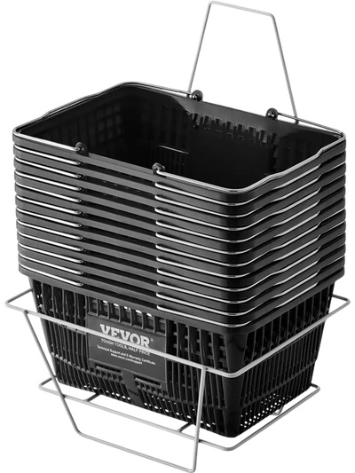 Vevor Shopping Basket 12-Piece 21L Grocery Basket Set with Metal Handle and Stand Black New