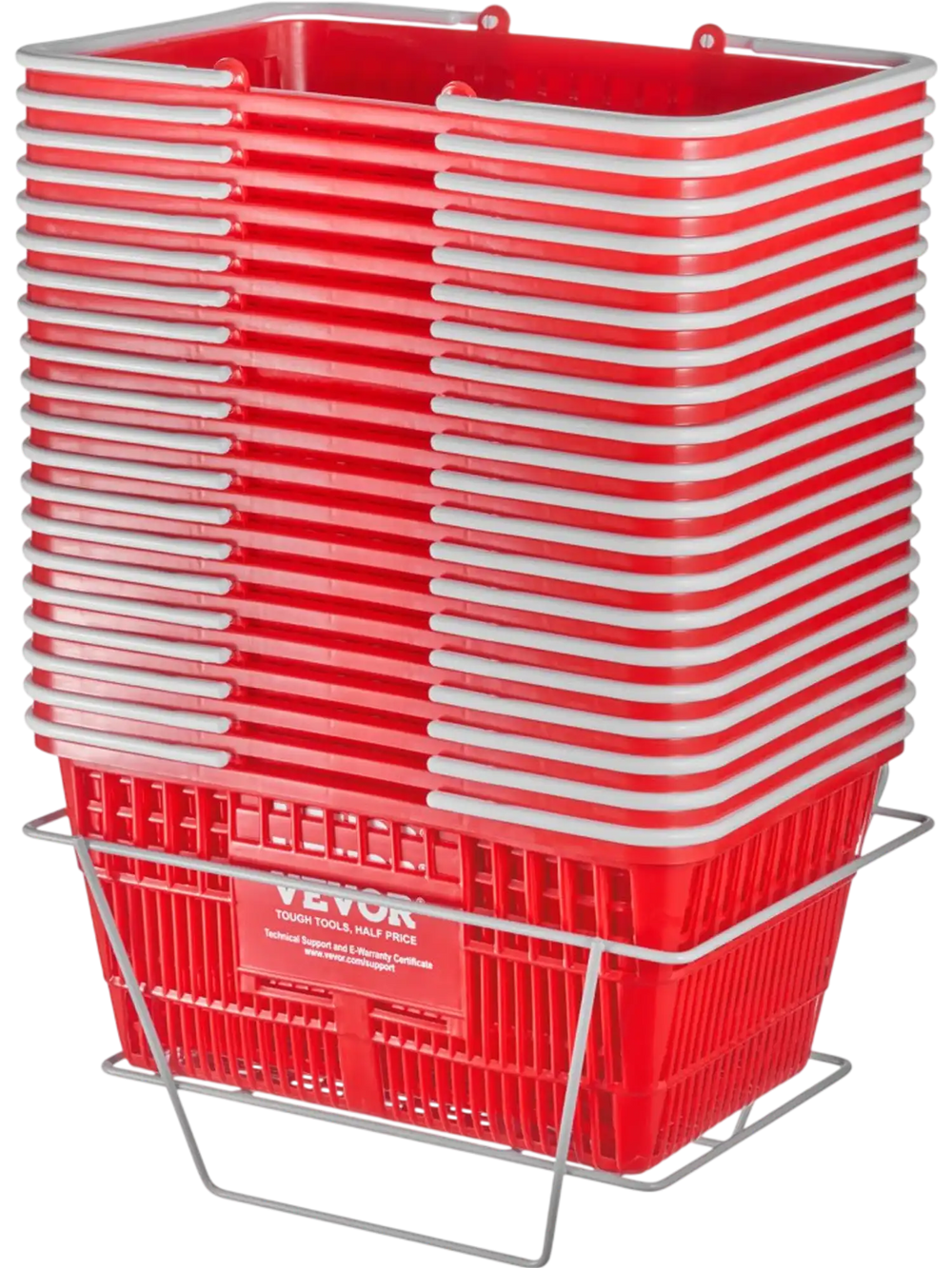 VEVOR Shopping Basket, Set of 20, 21L Durable Plastic Grocery Basket with Handle and Stand, 16.5 x 11.8 x 8.27 inch Portable Shop Basket Bulk Used for Retail Store Supermarket Grocery Shopping, Red