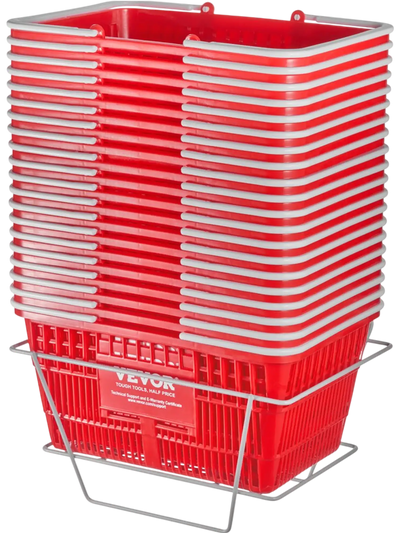 Vevor Shopping Basket Set of 20 21L Portable Grocery Basket with Handle and Stand Red New