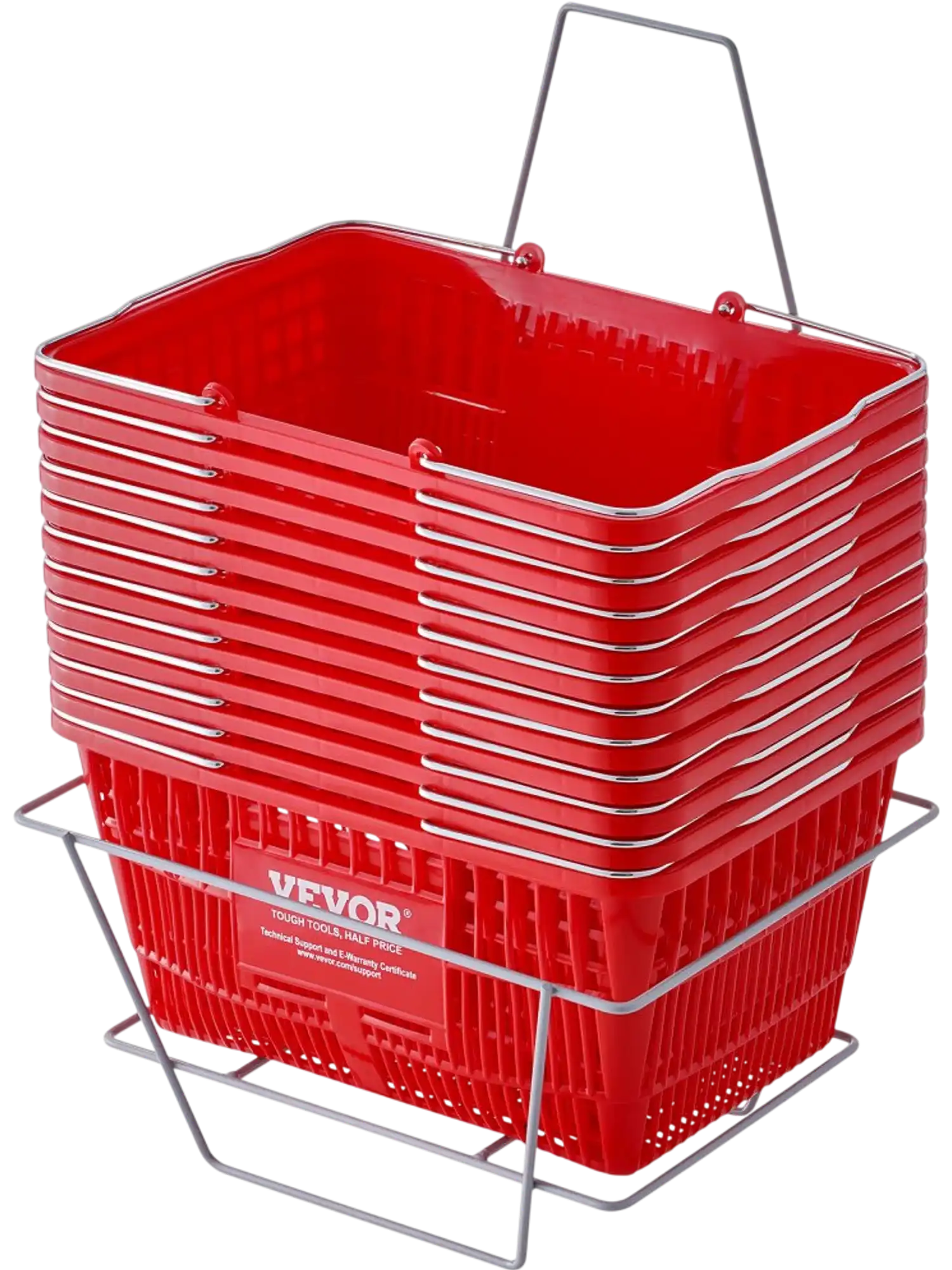 Vevor Shopping Basket Set of 12 21L Grocery Baskets with Metal Handles and Stand Red New