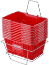 VEVOR Shopping Basket, Set of 12, 21L Durable Plastic Grocery Basket with Metal Handle and Stand, 16.73 x 12.01 x 8.58 inch Portable Shop Basket Used for Retail Store Supermarket Grocery Shopping, Red