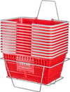 VEVOR Shopping Basket, Set of 12, 21L Durable Plastic Grocery Basket with Handle and Stand, 16.5 x 11.8 x 8.27 inch Portable Shop Basket Bulk Used for Retail Store Supermarket Grocery Shopping, Red